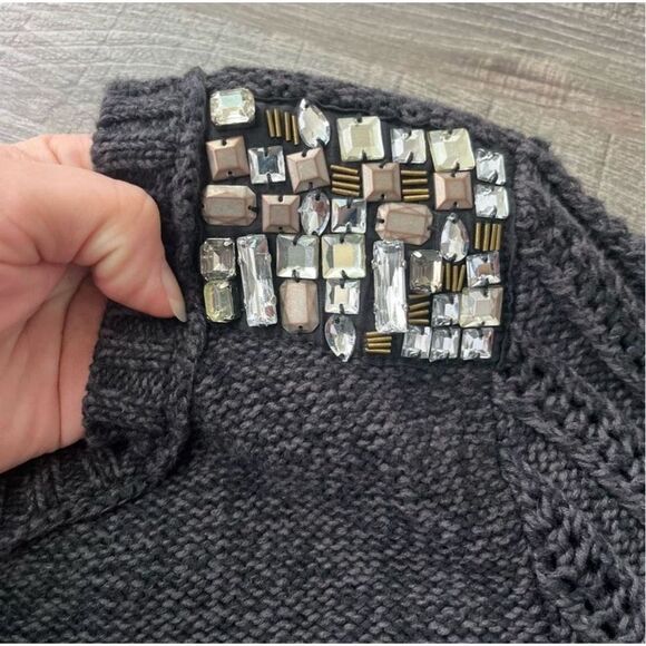 American Eagle Embellished Shoulder Zip Cardigan Sweater Sz S Women’s Grey - Picture 8 of 14